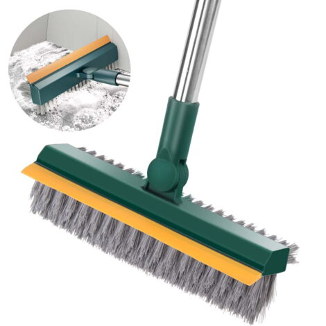 Cepillo de fregado 3 en 1 con mango largo, cepillo de limpieza extensible para limpiar paredes y suelos, cepillo de patio con rotación de 180°, cepillo de fregado robusto para baños.