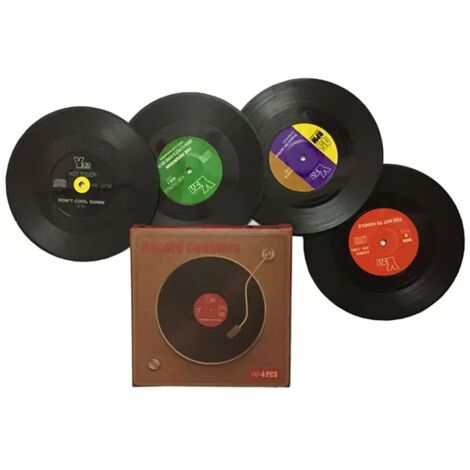 Juego de 4 posavasos de vinilo, tapete aislante térmico retro para tazas de café, tapete redondo, tapete para tazas, tapete de mesa (1/5)