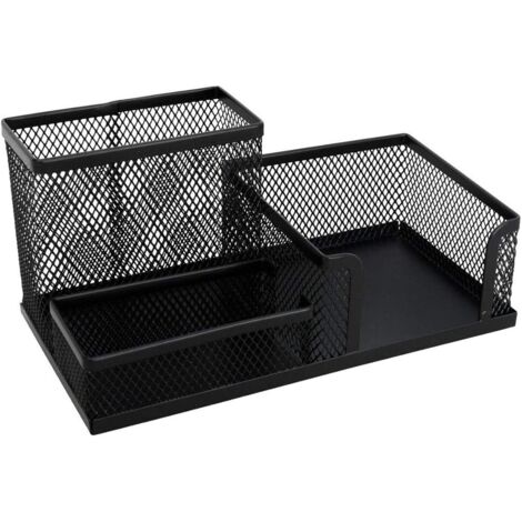 Porte-stylo métallique negro con 3 compartimentos, para oficina y escuela, 1 pieza