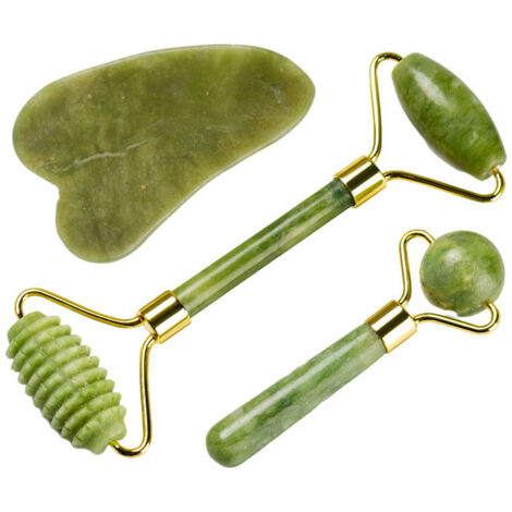 【Juego de 3 piezas】Rodillo de jade y masaje Gua Sha, rodillo facial antienvejecimiento natural para tratar la hinchazón de los ojos, reafirmar la piel y rejuvenecer el rostro (verde) (1/5)