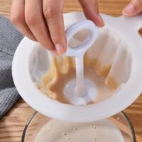 Filtro de malla ultrafina para leche de nueces, cuchara de nailon para leche de soja, café y yogur.