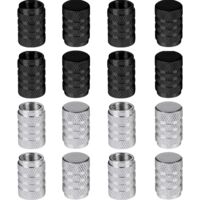 16 tapas de válvulas de neumáticos de aluminio, tapas antipolvo para ruedas de coche (negras y plateadas)