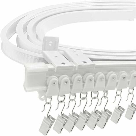 KZQ – Tringle à rideau flexible 3M – Acier plastique durable – Longueur adaptable – 24 crochets et poulies inclus – Pour baies vitrées et douches (1/6)