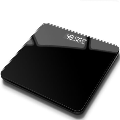 Balance numérique de salle de bain, écran LED, verre trempé noir, maximum 180 kg, fonctions intelligentes, grand écran dimensions 26 x 26 cm x 2,3 cm (noir) (1/5)