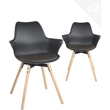Moti Lot de 2 chaises de cuisine scandinaves avec pieds en bois et coussin intégré (blanc) (1/5)