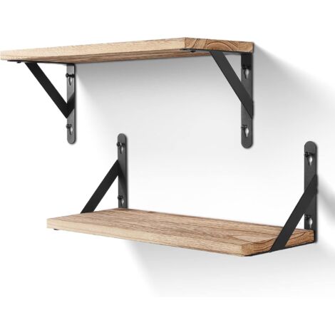 Ensemble de 2 étagères murales en bois, 15 cm de profondeur, 42,5 cm de longueur, pour salon, chambre, salle de bain, cuisine, (1/5)