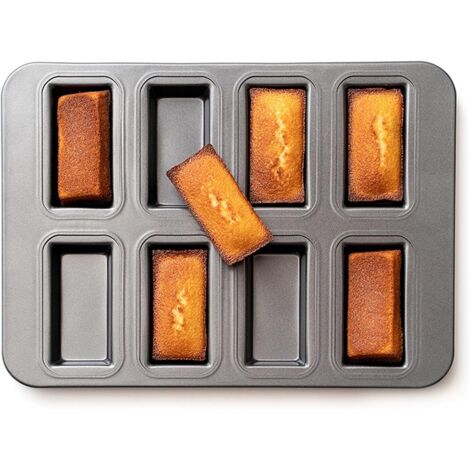 Moule métallique financier 8 trous pour mini-financiers – 8 x 3,5 x 1,5 cm – Revêtement antiadhésif – (1 pièce) (1/5)