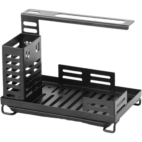 Égouttoir à vaisselle réglable en acier au carbone, support de rangement de cuisine à plusieurs niveaux, porte-éponge/savon/brosse (1/5)