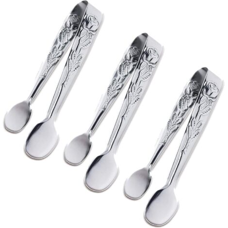 Lot de 3 mini pinces de service, pinces à sucre en acier inoxydable rose de 10 cm, petits bâtonnets à glaçons argentés pour thé, (1/5)