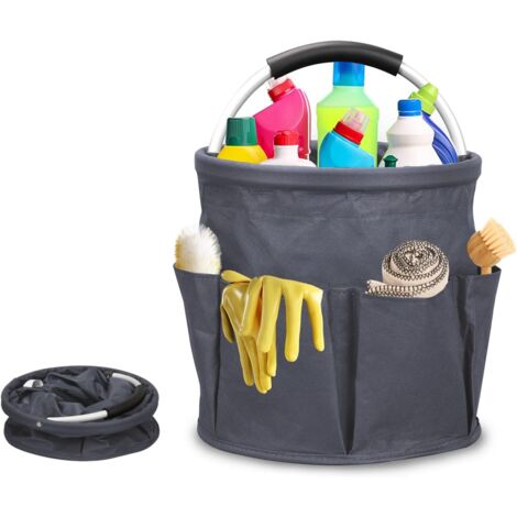Panier de nettoyage avec poignée, organisateur de nettoyage multipoches en tissu Oxford, rangement pliable pour produits ménagers, (1/5)
