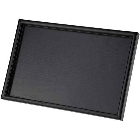 Plateau à thé en bois massif noir, rectangulaire, pour fruits et desserts, 25 x 18 x 2 cm, style classique et résistant. (1/5)