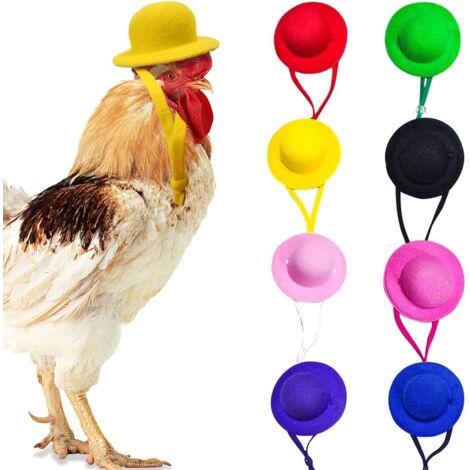 Lot de 8 mini chapeaux ronds multicolores pour poules, accessoires pour casques de poulet avec sangle élastique réglable (1/5)
