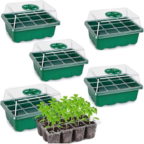 Lot de 5 nouveaux plateaux à semis de 60 alvéoles avec couvercles surélevés, banc de germination pour plantes avec dôme d'humidité (1/5)