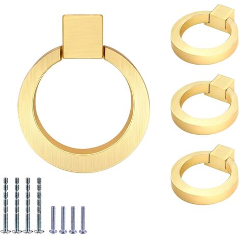 Lot de 4 boutons de placard en alliage de zinc, anneau de traction en laiton brossé, poignée ronde pour placard de cuisine (1/5)