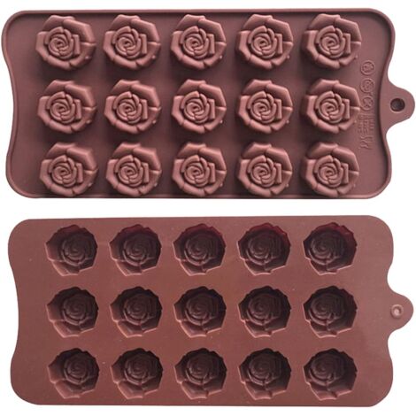 Lot de 2 moules en silicone en forme de rose, 15 cavités, pour chocolats et bonbons de la Saint-Valentin (1/5)
