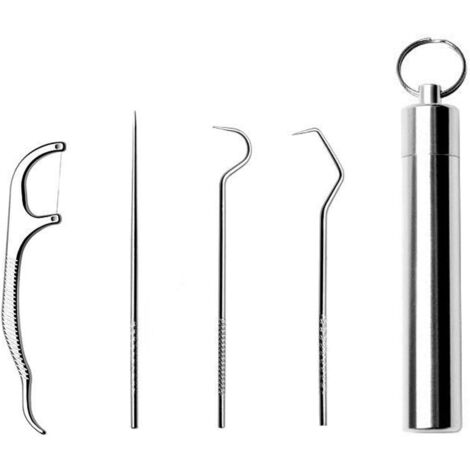 1 ensemble de cure-dents portables en acier inoxydable, cure-dents en métal avec porte-clés, boîte de poche (1/5)