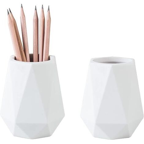 Pot à crayons en silicone pour bureau, joli pot à crayons géométrique pour enfants, organiseur de bureau (lot de 2, blanc) (1/5)