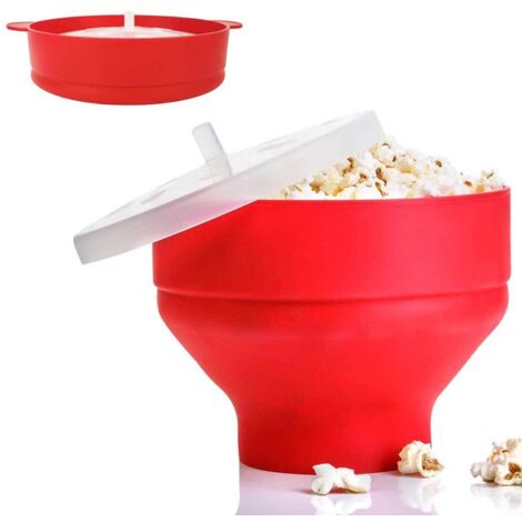 Bol à popcorn en silicone, micro-bol pliable rouge (1/5)