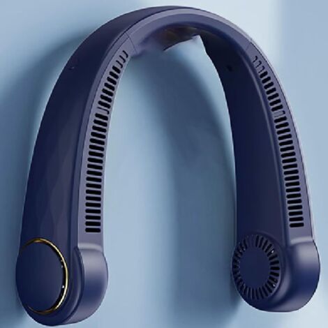 Ventilateur de cou portable, sortie d'air, refroidissement sans pales, léger, mains libres, 3 vitesses, 2000 mAh, bleu (1/5)