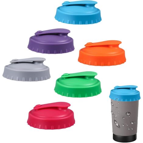 Lot de 6 couvercles de canettes en silicone réutilisables, compatibles avec les canettes de soda de taille standard (6 couleurs) (1/3)