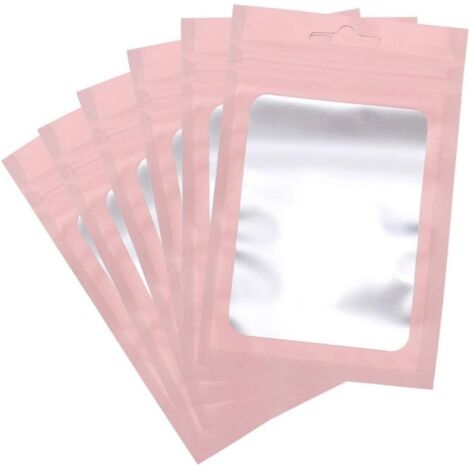 Lot de 100 sachets en aluminium rose refermables avec fenêtre transparente pour aliments (8 x 13 cm, 8 x 13 cm) (1/5)