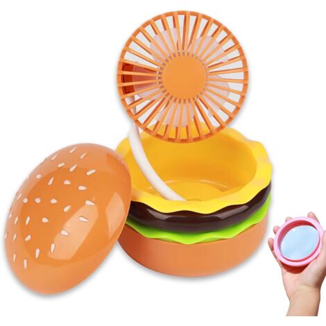 Ventilateur portatif 3 en 1 rechargeable en forme de hamburger, USB avec 3 vitesses et flux d'air puissant (orange) (1/5)