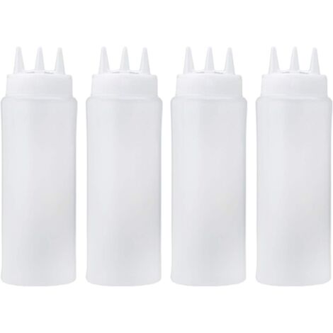 YMYNY 4Pcs 16Oz/450Ml 3-Trou En Plastique Squeeze Bouteilles Condiment Pour La Sauce Vinaigre D'Huile De Moutarde Ketchup Vinaigrette Cuisine Accessorie (1/4)