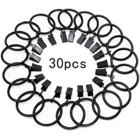 Coavas – Lot de 30 anneaux de rideaux en métal antirouille – Diamètre intérieur 32mm – Clips pour tringle jusqu'à 25mm – Finition polie