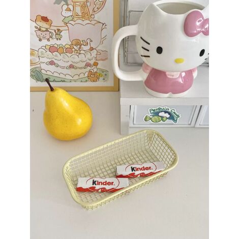 Cream-colored desktop sundries small objects storage basket student office stationery storage box wrought iron finishing storage 16.584cm (1/5)