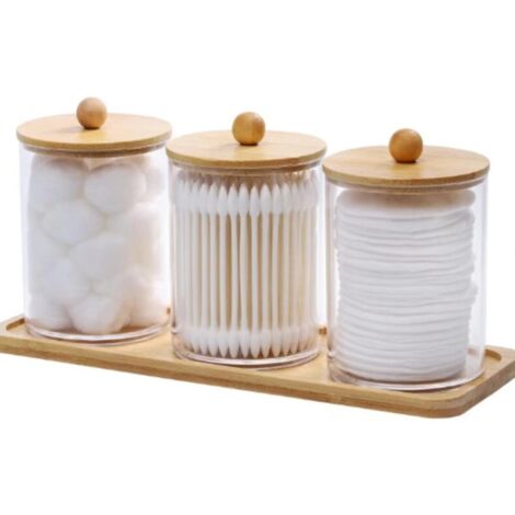 Desktop cosmetics dust-proof storage box transparent acrylic cotton swab makeup remover storage container bamboo combination suit (1/5)
