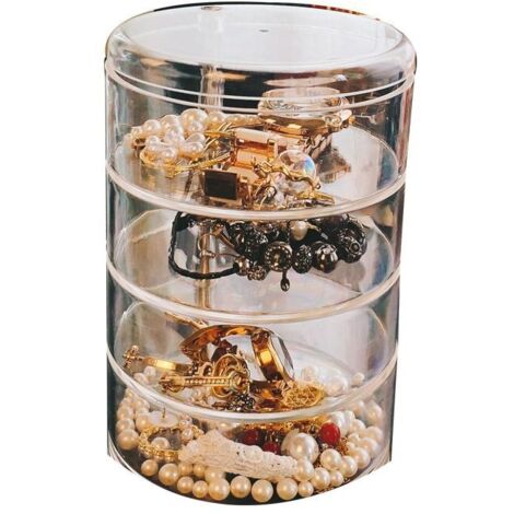 Jewelry storage box transparent multilayer rotating desktop dust-proof cosmetic box rack (1/5)