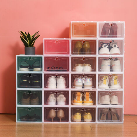10 transparent shoe box clamshell dust storage free assembly home dormitory sneakers storage box 33 23.5 14.5cm. (1/4)