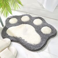Tapis de bain motif pattes de chat, antidérapant, 45 x 60 cm, lavable, ultra-absorbant et doux, en microfibre grise.