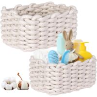 Lot de 2 paniers de rangement en coton tissé, idéaux pour la chambre d'enfant, le salon ou la salle de bain. Dimensions : 27 x 17