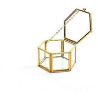 Vintage Glass Jewelry Box - Hexagon Gold Glass Box Keepsake Box for Storage Ring Earring Trinket