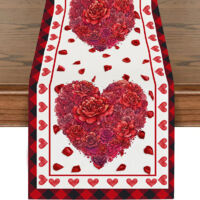 33×180cm Red Rose Heart Pattern Table Runner - Romantic Valentine's Day Decorative Tablecloth