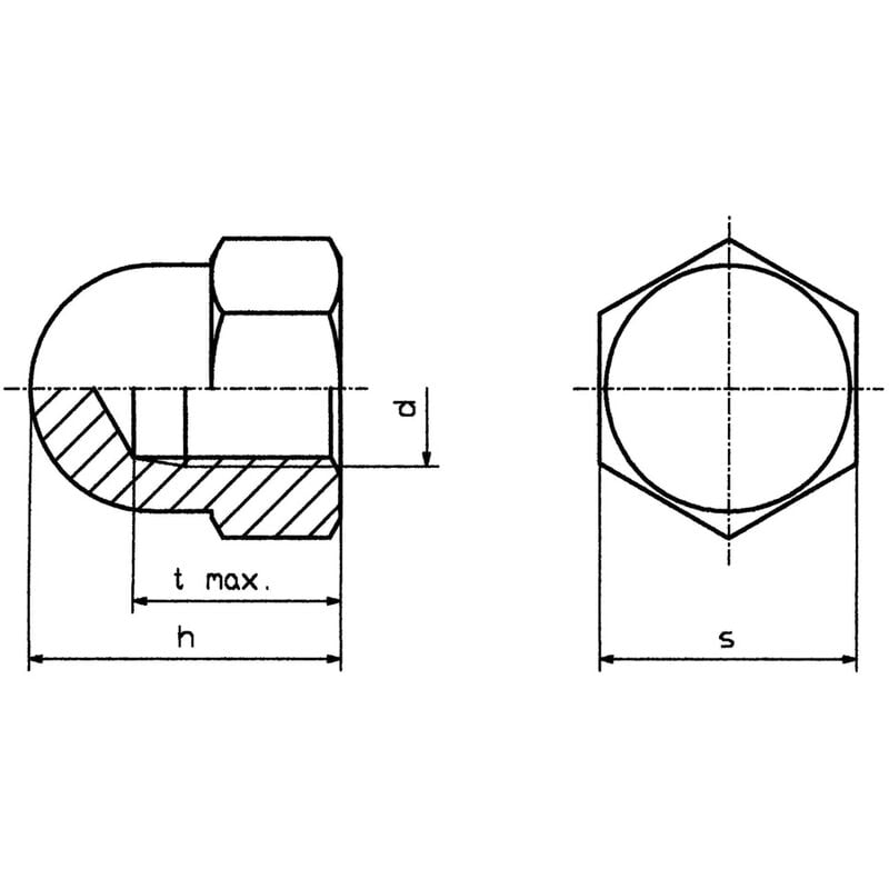 Sechskant Hutmuttern DIN 1587 verzinkt M10 - 10 Stück, Schrauben