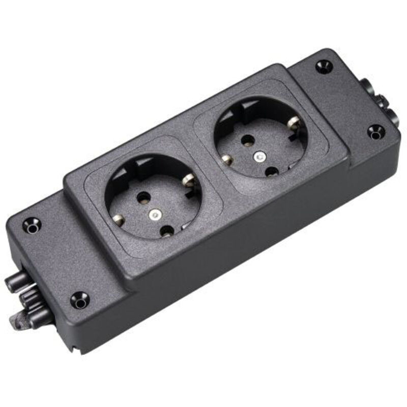 Einbausteckdose versenkbar 2-fach mit USB schwarz mit Softöffnung Alu  Sprizguss mit 1,5m Anschlusskabel