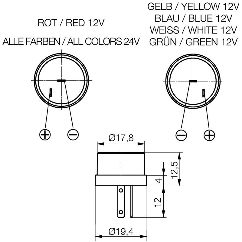 Leuchtmelder Kontrollleuchte Signallampe in 3 Größen / 4 Farben / 12V / 24V  / 230V (Grün, 10mm / 230V)