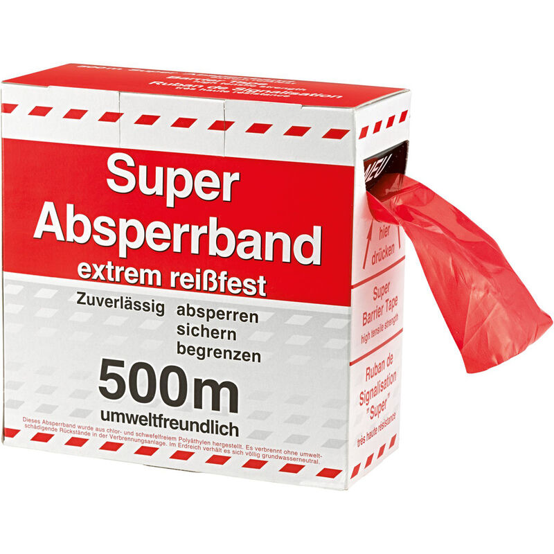 Absperrband Super, rot/weiß geblockt, Polyethylen, 80mm, 500m/Rolle, 500 m