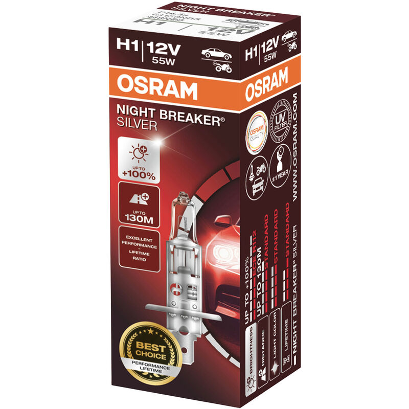 OSRAM 64150NBS Halogen Leuchtmittel Night Breaker® Silver H1 55 W 12 V