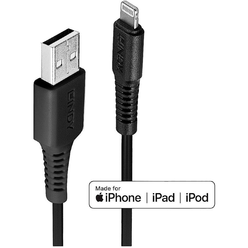 LINDY USB-Kabel USB 2.0 Apple Lightning Stecker, USB-A Stecker 0.50 m  Schwarz 31319