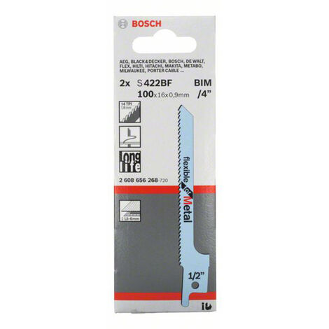 Bosch Accessories 2608656268 Säbelsägeblatt S Flexible Metal, 2er-Pack 422 BF, for 2