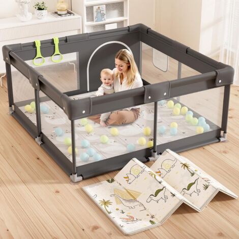 Parc pour bébé, 120 x 120 cm, barrière de sécurité avec filet, idéal pour une utilisation en intérieur, grand parc