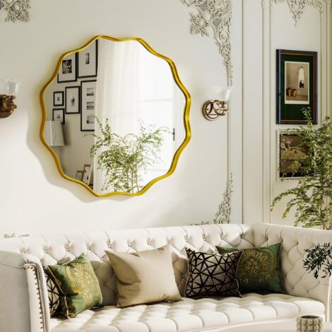 Miroir mural rond de 42 pouces, miroir irrégulier et ondulé (1/5)