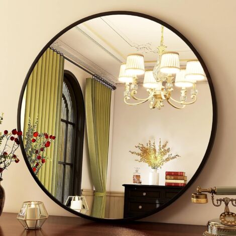 Miroir mural décoratif rond de 71 cm (28 po) avec cadre en aluminium (1/5)