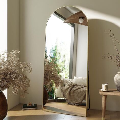 Miroir sur pied incurvé 53 x 163 cm – Verre de sécurité incassable – Cadre en aluminium antirouille – Installation facile – Mc Star