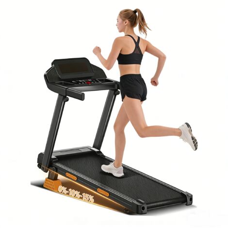 Tapis de course pour usage domestique, vitesse de 12 km/h, surface de marche avec 12 programmes d'entraînement et inclinaison réglable jusqu'à 15 %
