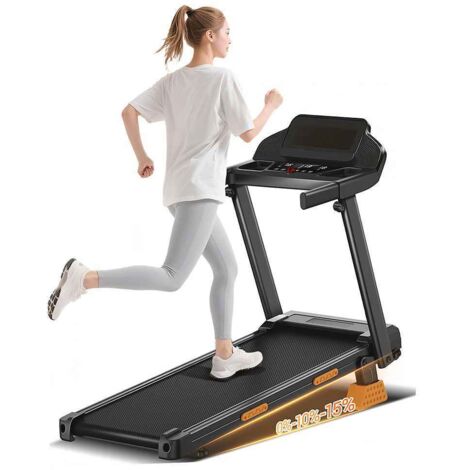 Tapis de course pour bureau à domicile/salle de sport, avec 12 programmes, 12 km/h, moteur électrique de 3 CV, inclinaison jusqu'à 15 %