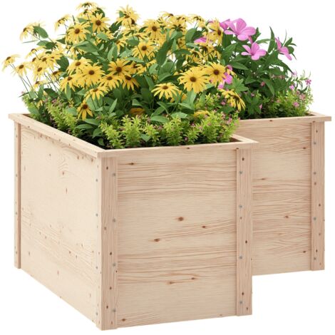 Jardinière en forme de L, lit surélevé de jardin, bac à fleurs à fond ouvert, en bois 120 x 120 x 62 cm, bois naturel (1/5)